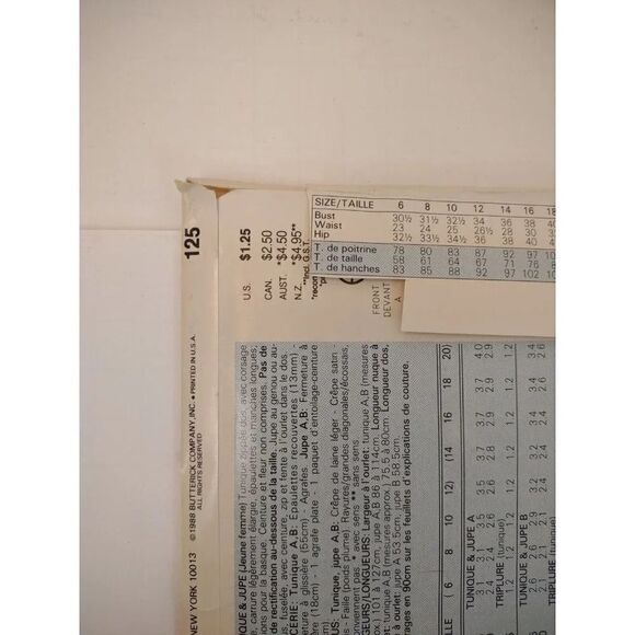 Butterick 125th Anniversary Tunic and Skirt Pattern Size 6-8-10-12 Uncut… - Picture 4 of 6